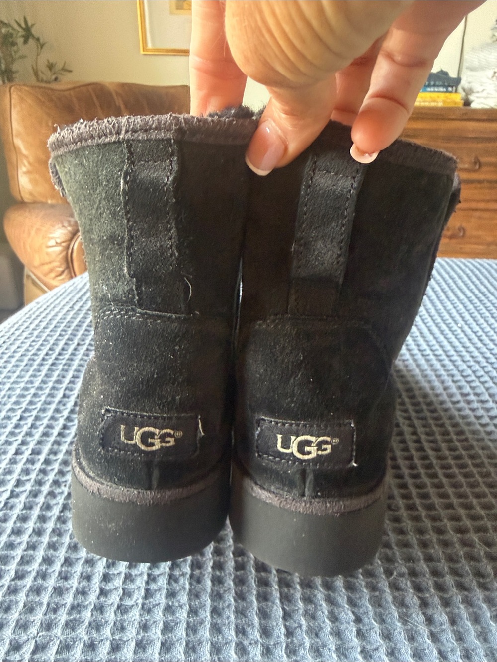 UGG Black Short Suede Shearling-Lined Ankle Boots